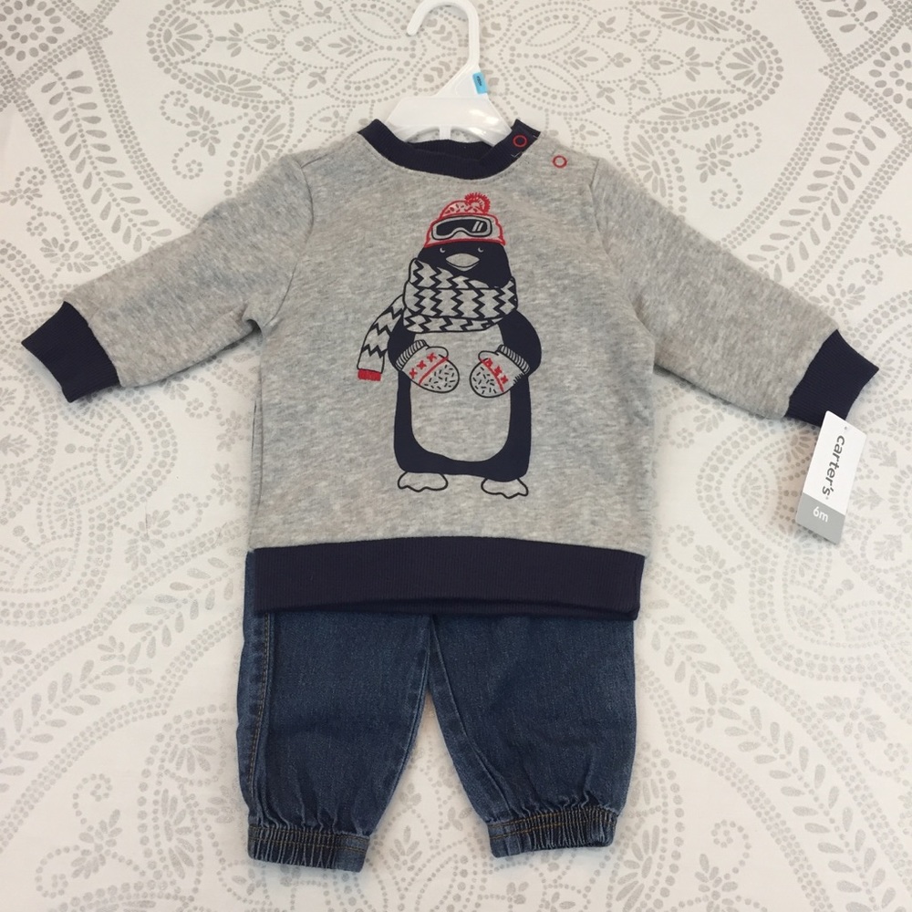 NWT Carter’s Penguin Sweatshirt Jeans, 6 months